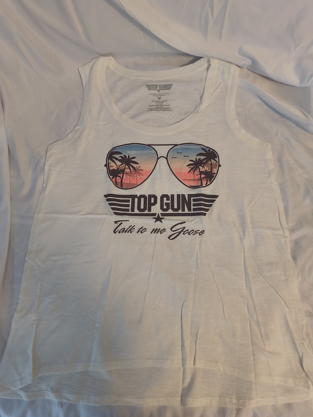 Top Gun Men's White Graphic Tank with Sunset Aviator Print